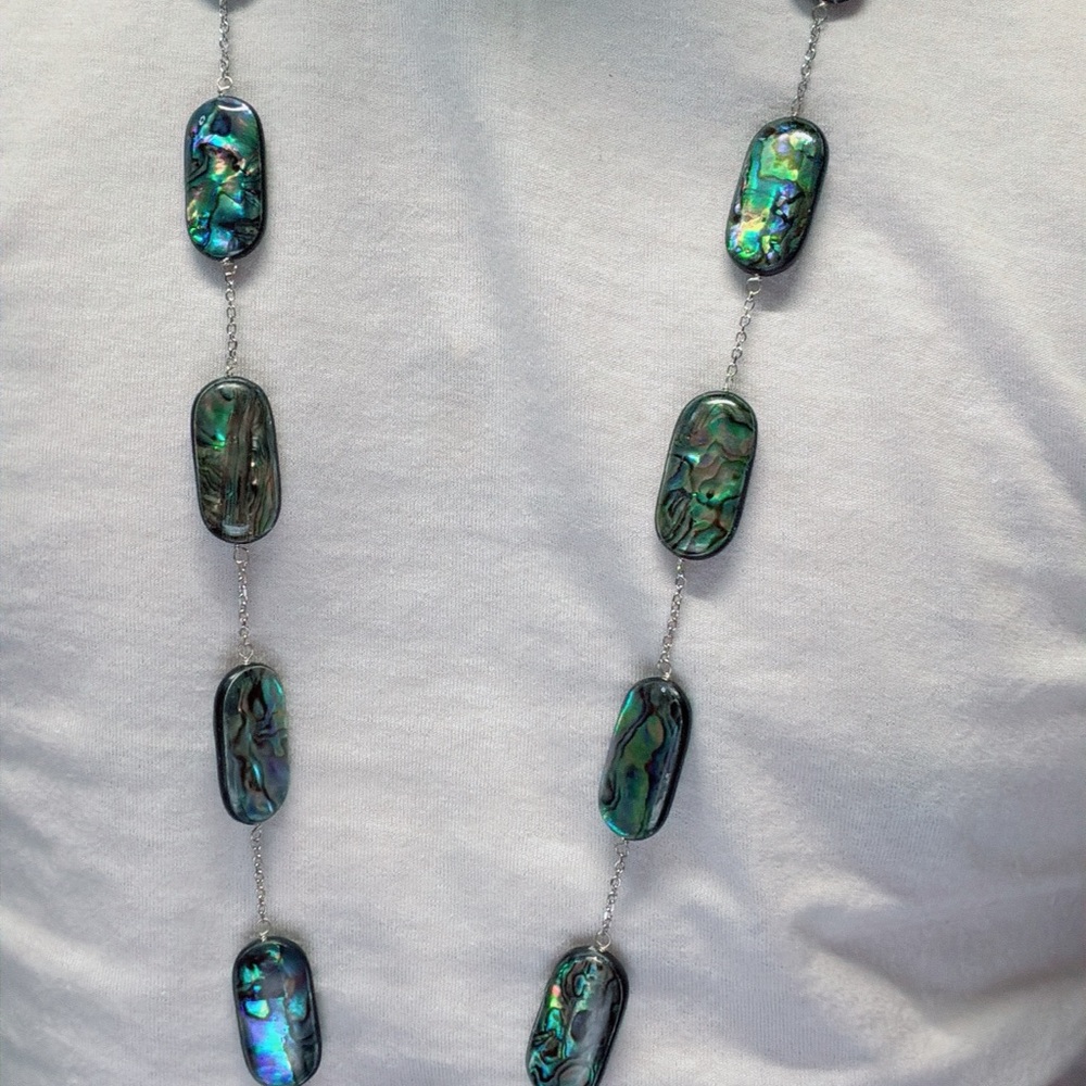 925 Sterling Silver Abalone Shell Necklace 34”. Firm price - Picture 3 of 9